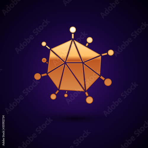 Gold Virus icon isolated on black background. Corona virus 2019-nCoV. Bacteria and germs, cell cancer, microbe, fungi. Vector