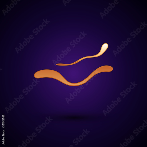 Gold Ebola virus disease icon isolated on black background. Vector