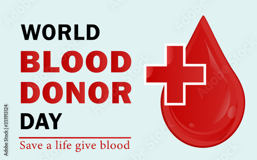World Blood Donor Day vector poster with volumetric drop of blood and a medical cross. All elements are isolated.