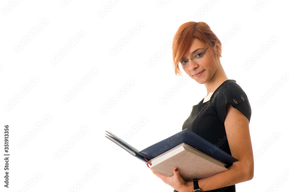 Happy young business woman with white background Happy young business woman with white background