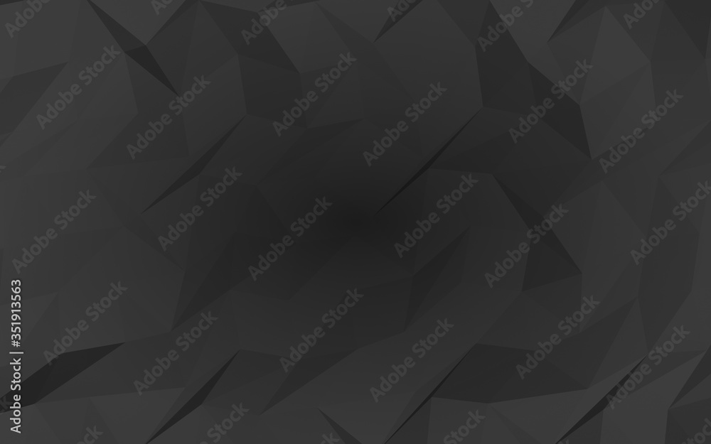 Black abstract background. Lowpoly backdrop. Gloomy crumpled paper. 3D illustration