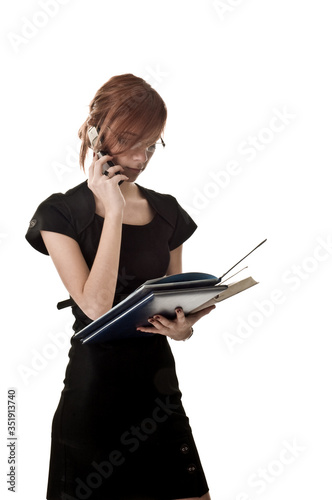 Happy young business woman with white background