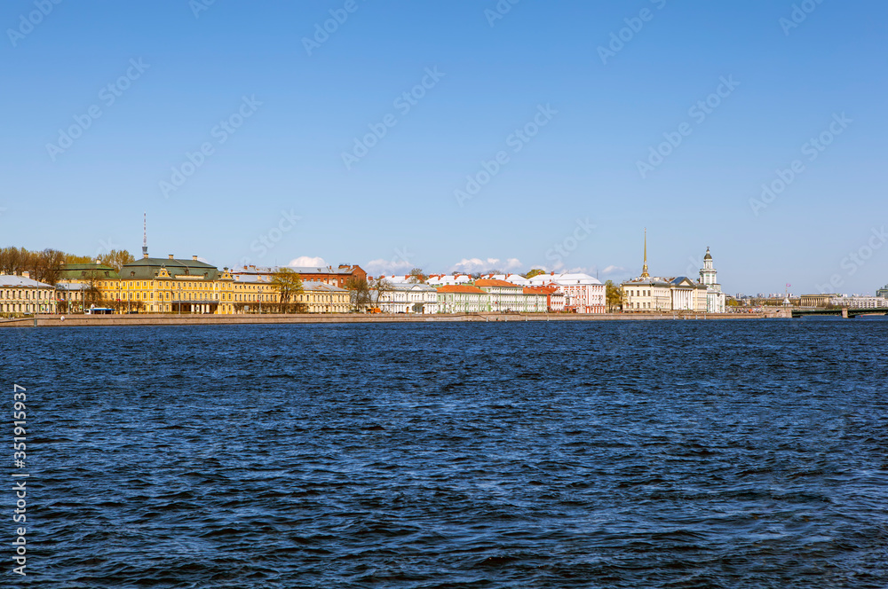 View of the Kunstkamera, the arrow of Vasilyevsky Island and the Peter and Paul Fortress. St. Petersburg. Russia