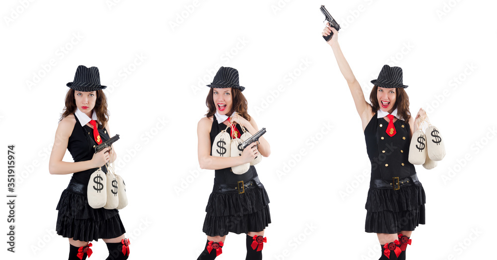 Woman gangster with gun and money