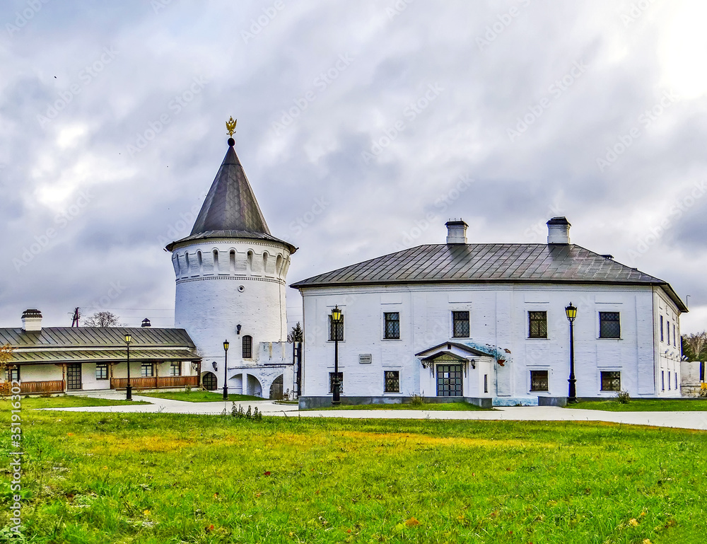 The monastic corps and the northern round tower. The ensemble of the Kremlin. Tobolsk. Tyumen region. Russia