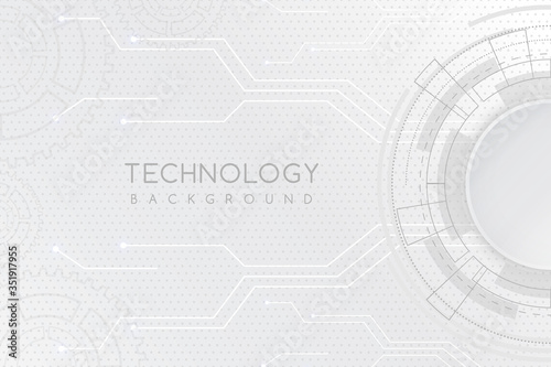 White technology background with various technological elements. The concept of innovative high-tech communications. Digital technology and engineering.