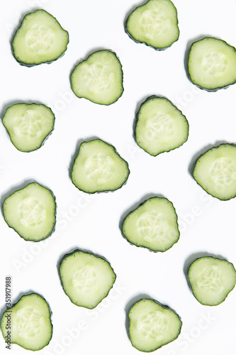 Cucumber slice background. Top view