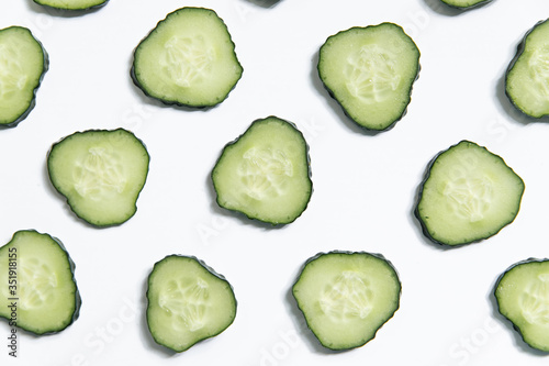 Cucumber slice background. Top view