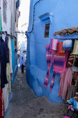 Fabric street shop in city of  Chefchaouen,Morocco. © leospek
