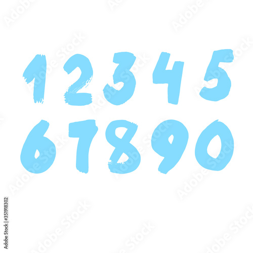 vector, numbers, numbers, lettering, letter, paint stripes, colored numbers, isolated, elements, turquoise, blue, texture, illustration, white background, paint stroke, color, hand, graphics, Internet