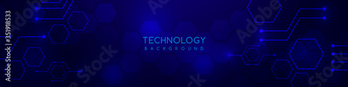 Blue technology background with various technological elements. The concept of innovative high-tech communications. Digital technology and engineering.