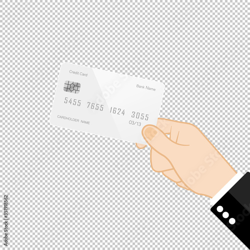 Hand holding credit card icon flat on isolated background. EPS 10 vector. Payment concept.
