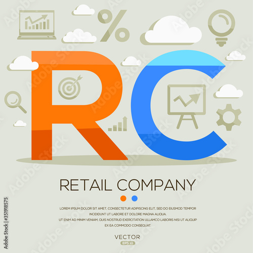 RC (retail company), letters and icons. Vector illustration.