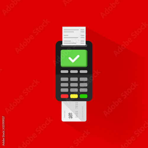 Credit card payment via POS terminal icon flat on isolated background. EPS 10 vector.