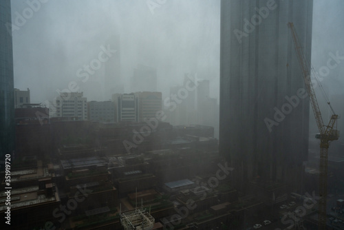 Heavy rain and thunder storm in the city | Abu Dhabi city skyline and downtown | World Trade Center and The Mall
