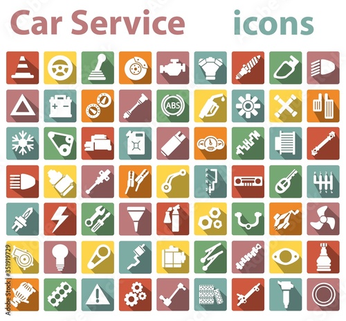 Auto parts. Set of icons. Repair and service of the car. Stock vector.