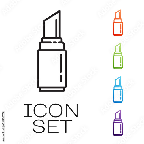 Black line Lipstick icon isolated on white background. 8 March. International Happy Women Day. Set icons colorful. Vector