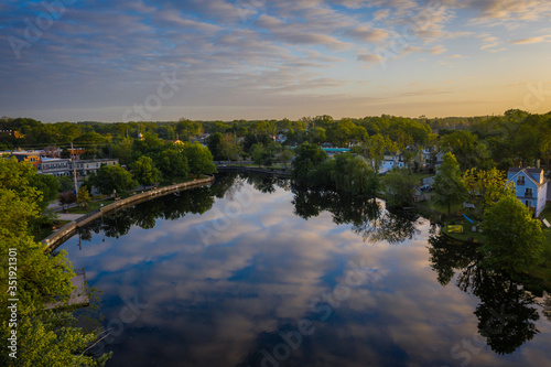 Fototapeta Naklejka Na Ścianę i Meble -  Aerial Drone Sunrise of Hightstown New Jersey 
