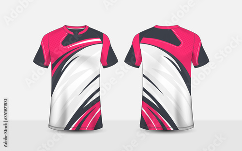 Pink, white and black pattern layout e-sport t-shirt design template