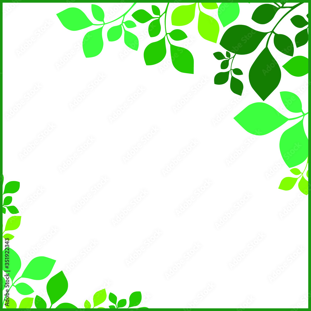 stylish round frame with green and black leaves. vector graphics