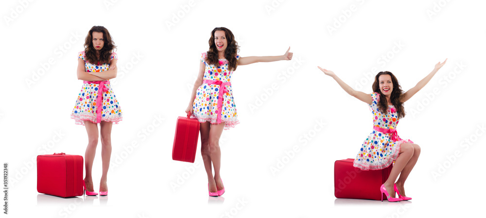 Woman with red case isolated on white Woman with red case isolated on white