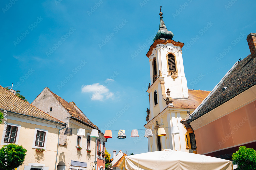 Old town main square and Blagovestenska Church in Szentendre, Hungary