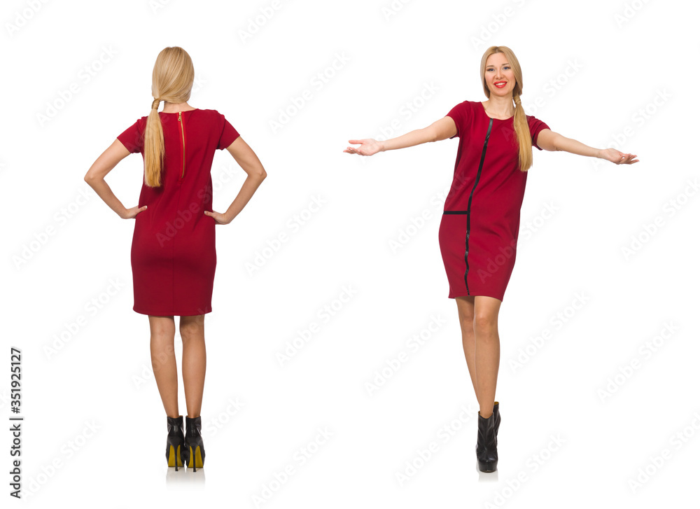 Blond hair woman in bordo dress isolated on white Blond hair woman in bordo dress isolated on white