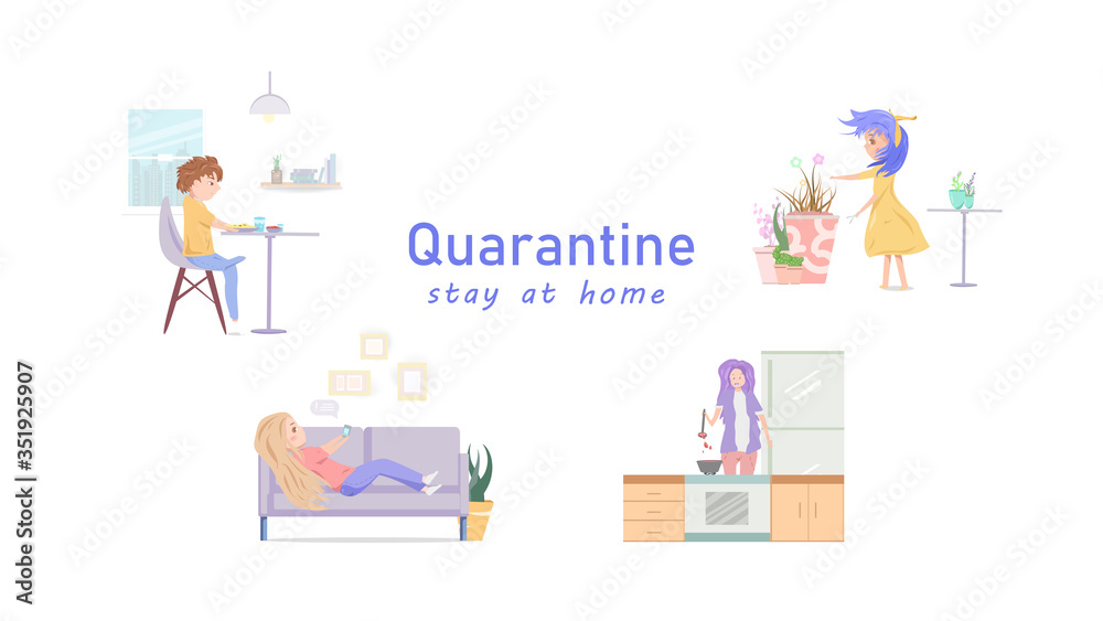People vector, activity for quarantine, stay at home, relax time, diversity of people cartoon character flat design