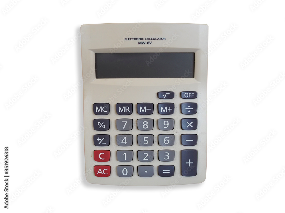 The white calculator isolated white background with clipping paths. The white calculator isolated white background with clipping paths.