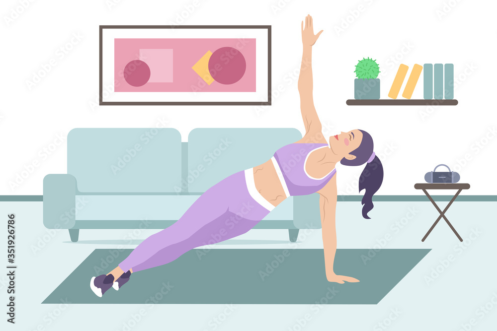 vector illustration: press exercise-side plank
