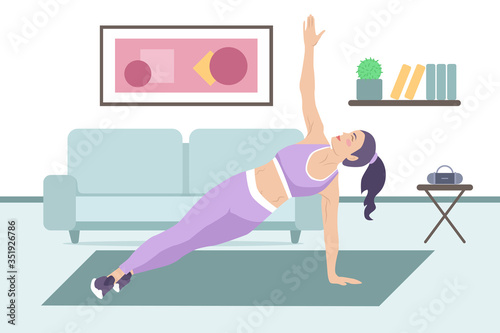 vector illustration: press exercise-side plank