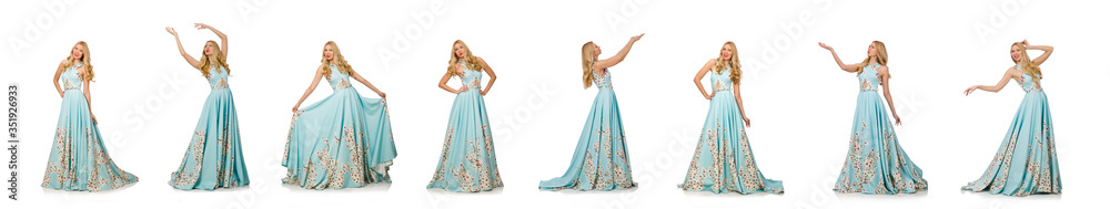Woman wearing ball dress isolated on white Woman wearing ball dress isolated on white