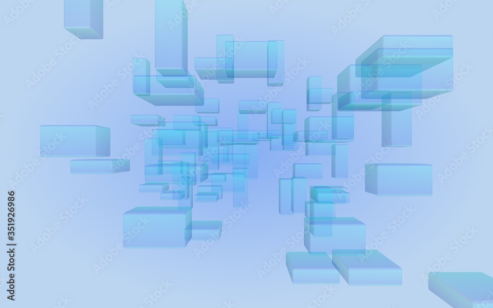 Blue and purple abstract digital and technology background. The pattern with repeating rectangles. 3D illustration