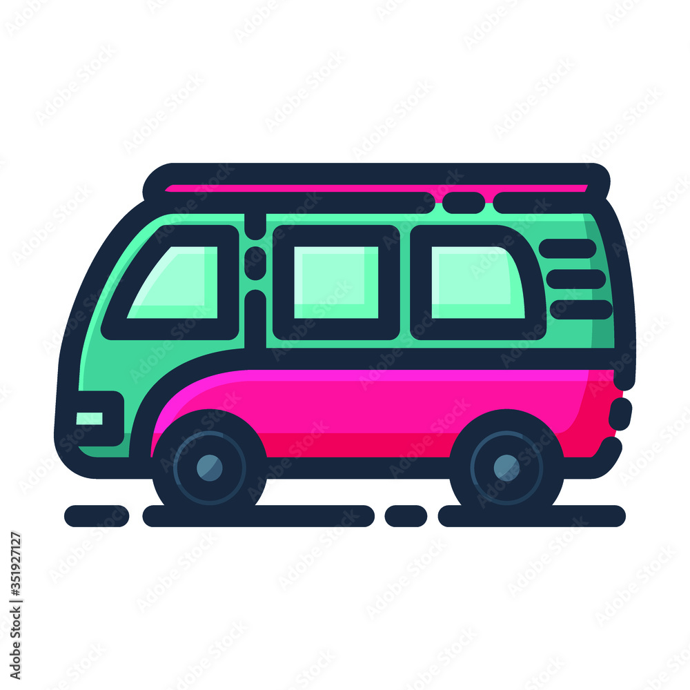 Van Car Vector Icon. Summer Vacation Symbol Outline
