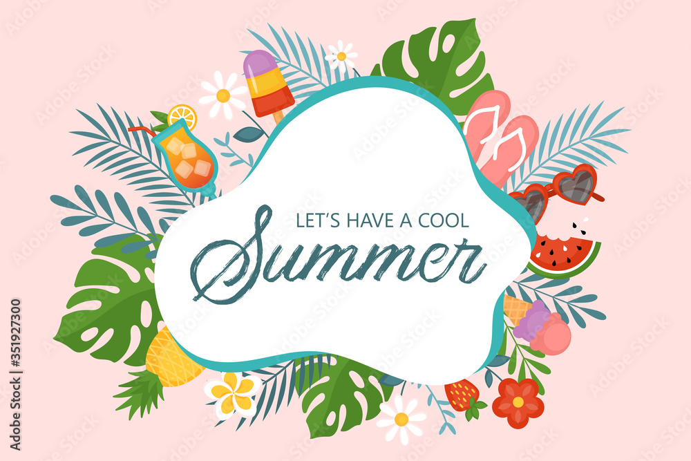 Summer background template for social media, banner or poster design. Flat style cartoon illustration Summer background template for social media, banner or poster design. Flat style cartoon illustration