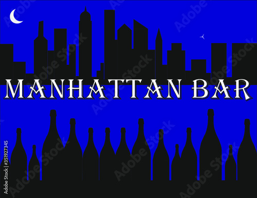 Insegna o logo per bar o biglietto da visita e sacchetto skyline manhattan o quadro ufficio o abitazione moderno arte moderna photo