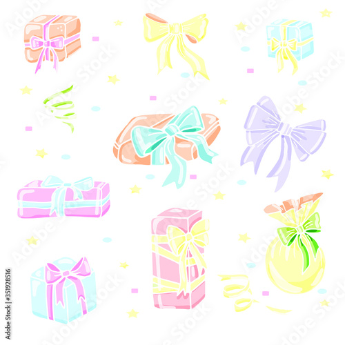 set of gift boxes with bows and ribbons © Fridman