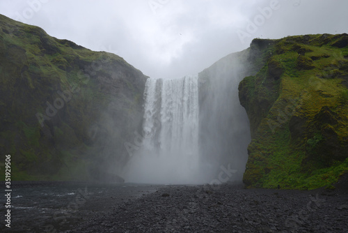 Skogafoss Waterfall drop in Iceland