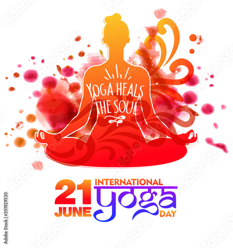 illustration of woman for 21 june-international yoga day web banner EPS10 vector. photo