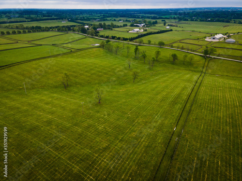Aerial picture of a horse farm in rural Kentucky