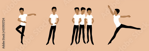Ballet group of boys in training. Image of a ballet lesson. Children in ballet uniform