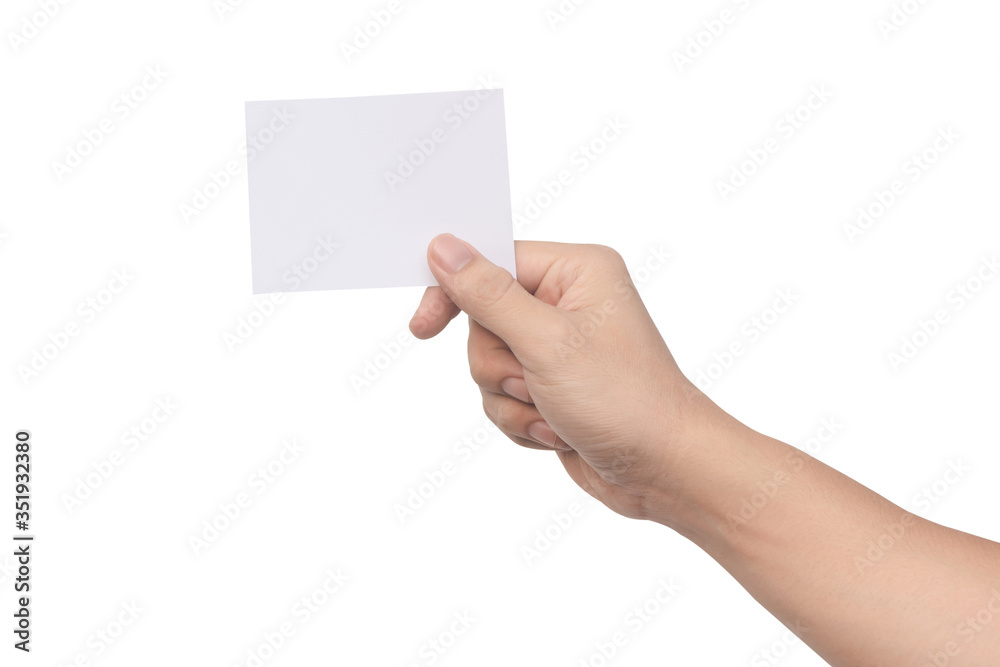 Hand holding white paper isolated on white with clipping path. Hand holding white paper isolated on white with clipping path.