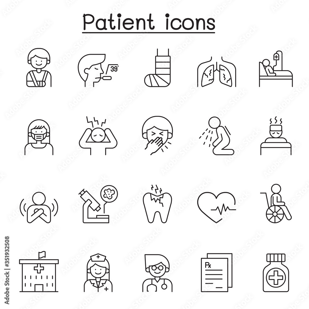 Patient icons set in thin line style
