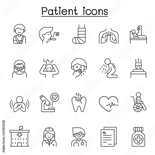 Patient icons set in thin line style
