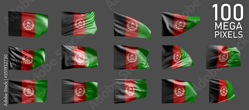 a lot of different pictures of Afghanistan flag isolated on grey background - 3D illustration of object