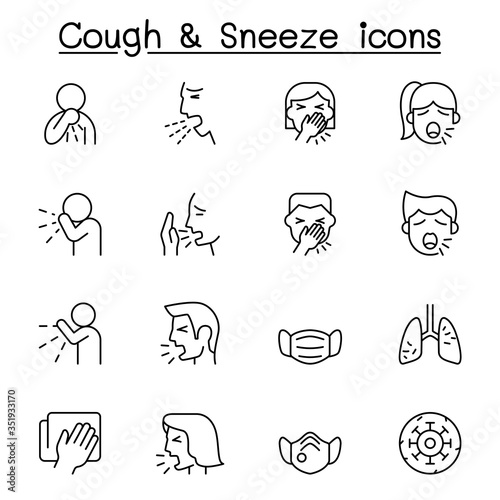 Cough & Sneeze icons set in thin line style