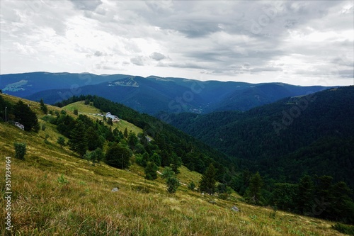 View from the foot of Le Hohneck over the hilly landscape of the Vosges