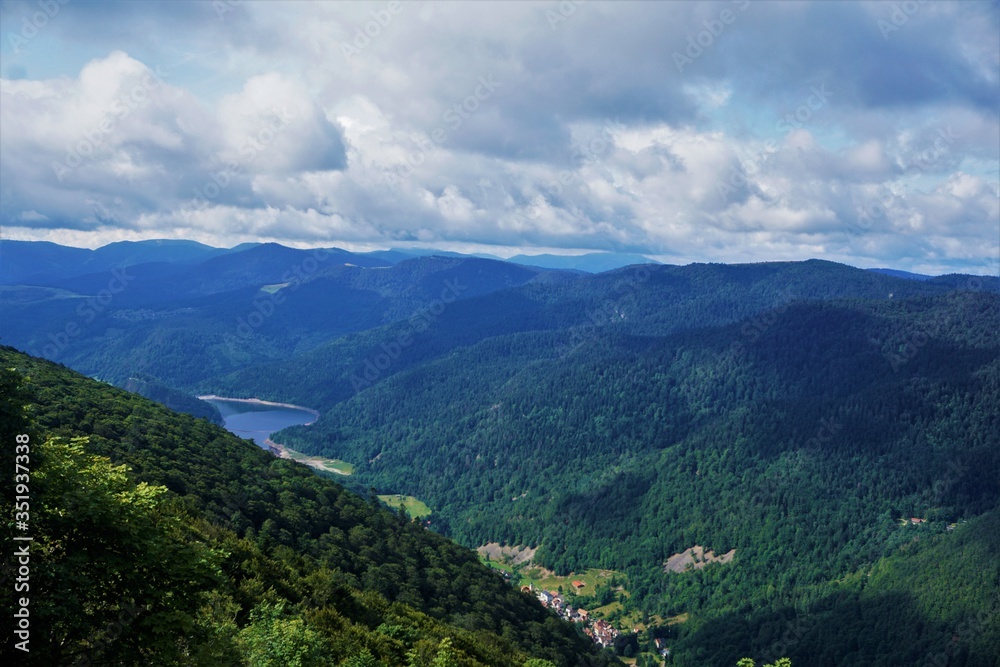 Panoramic view over Kruth-Wildenstein lake in the Vosges