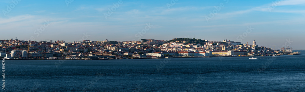 Panoramic view of the skyline of the downtown of the city of Lisbon, in Portugal, Europe