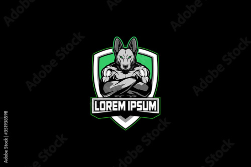 German Shepard with human body cartoon character vector logo template